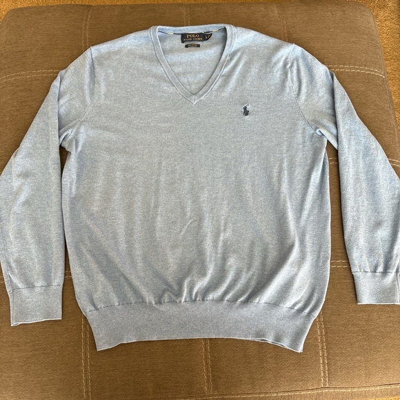 Polo by Ralph Lauren Pima cotton Men's V-Neck Sweater in  Blue. L - Picture 1 of 7